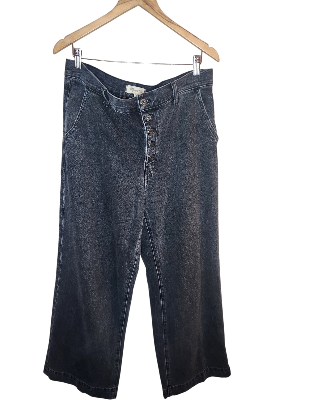 Madewell Superwide Leg Black Jeans Button Front Fly Women's Size 31